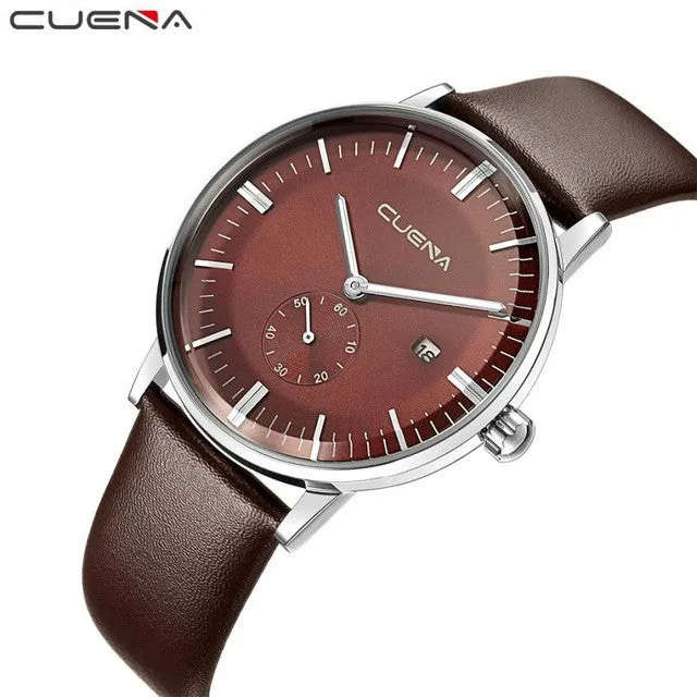 CUENA Fashion Mens Wristwatch with Leather Strap