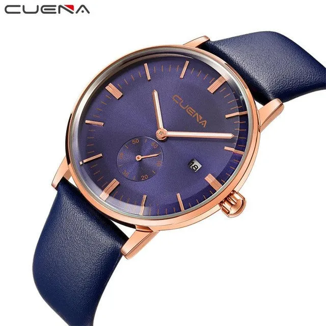 CUENA Fashion Mens Wristwatch with Leather Strap