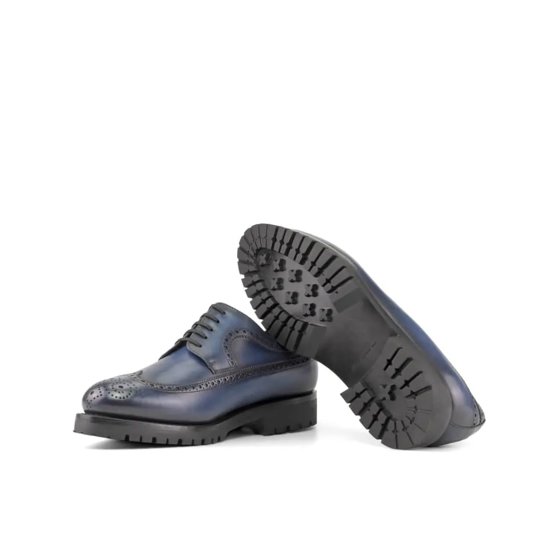 Derbie Brogue fleuri en cuir bleu marine - Semelles Commando