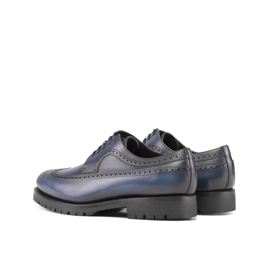 Derbie Brogue fleuri en cuir bleu marine - Semelles Commando