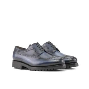 Derbie Brogue fleuri en cuir bleu marine - Semelles Commando