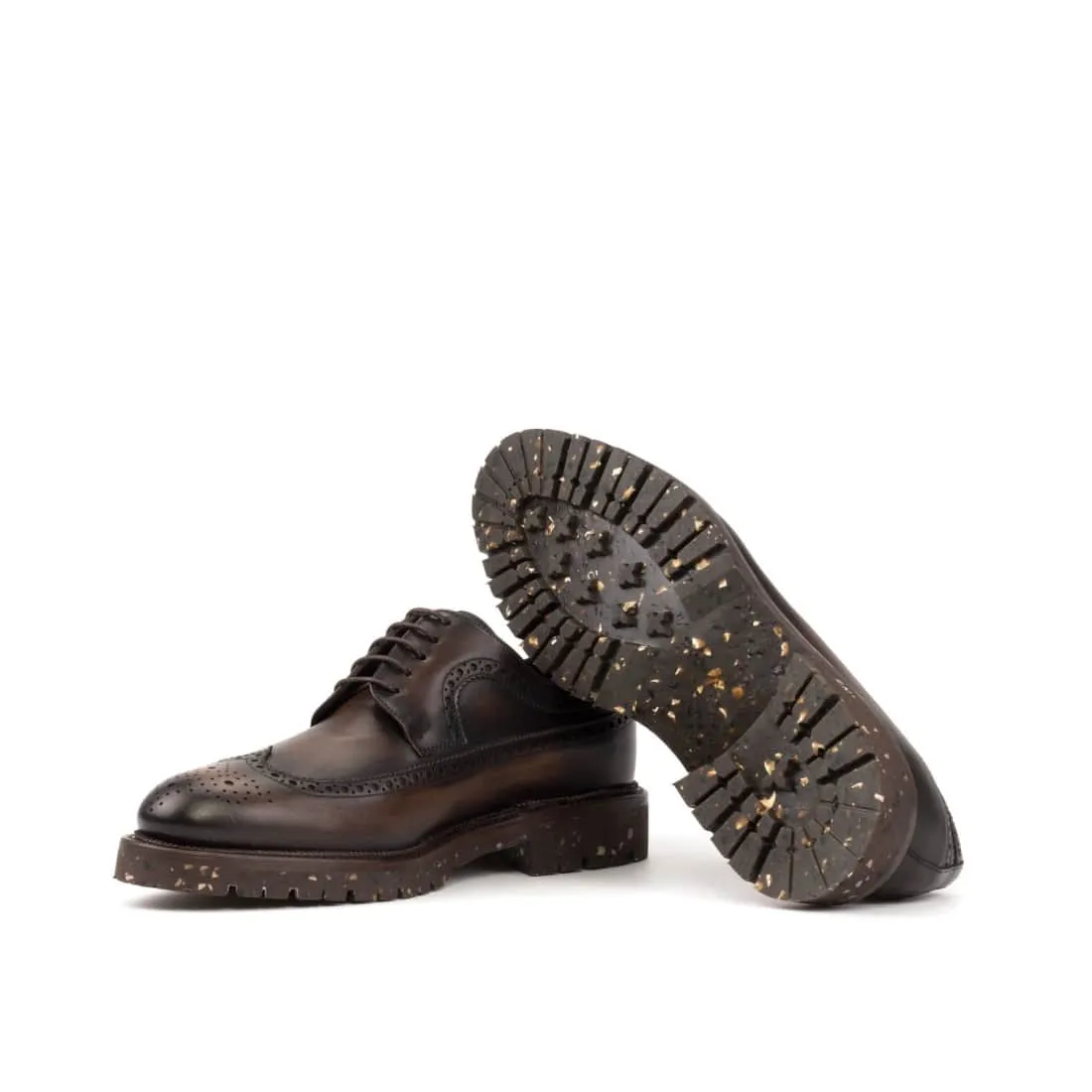 Derbie Brogue fleuri en cuir marron foncé - Semelles Commando Recyclées