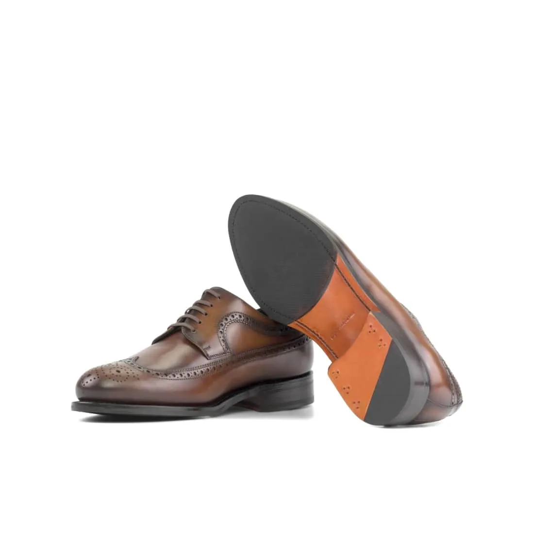 Derbie Brogue fleuri en cuir patiné marron moyen