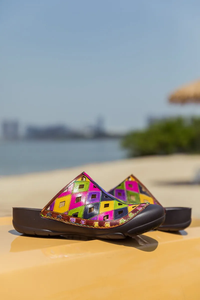 Diamond Hole Cut-Out Leather Sandal