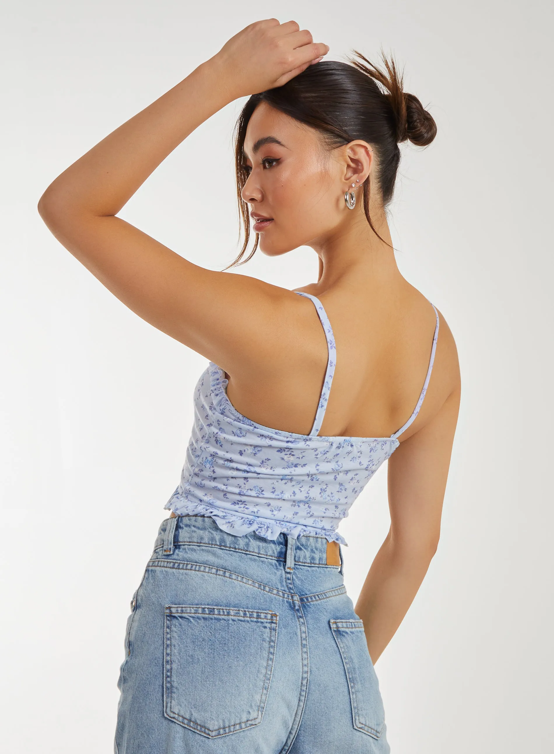Ditsy Floral Cut Out Strappy Crop Top