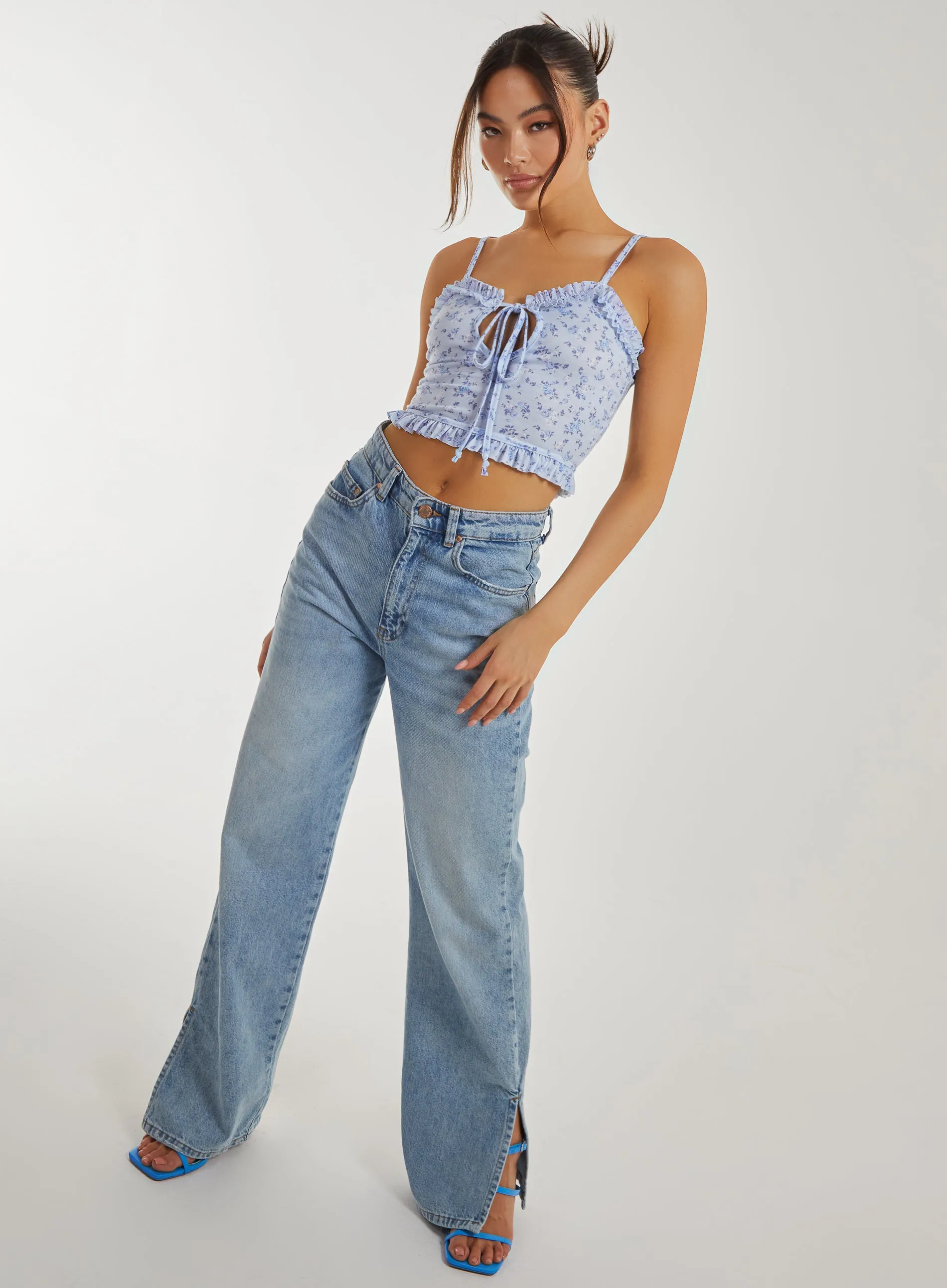 Ditsy Floral Cut Out Strappy Crop Top