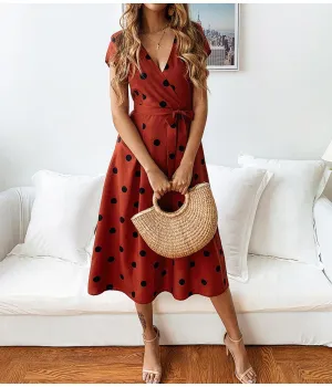 Elegant Dot Print Short Sleeve  Dress