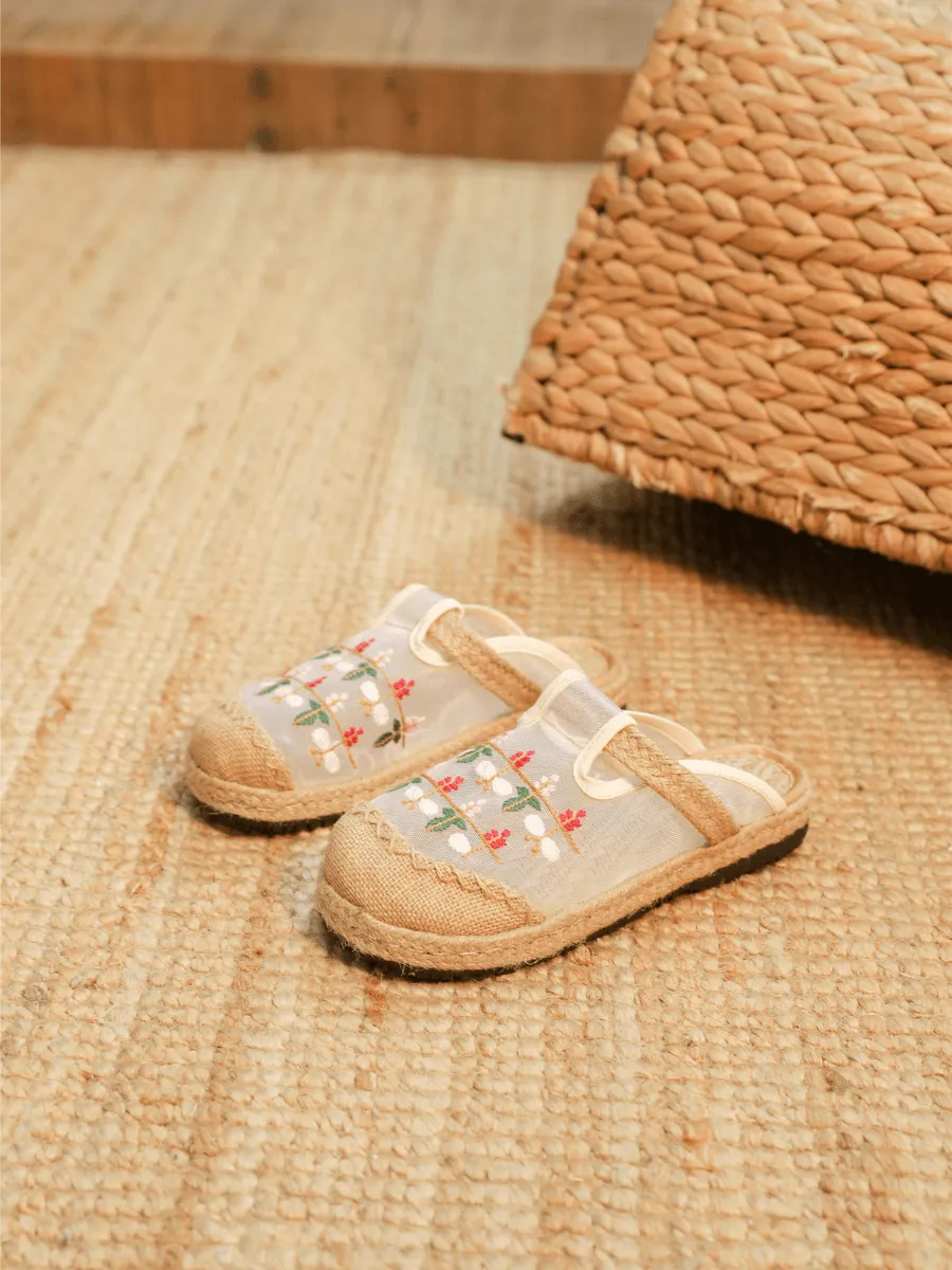 Embroidered Blossom Mesh Linen Upper Mule