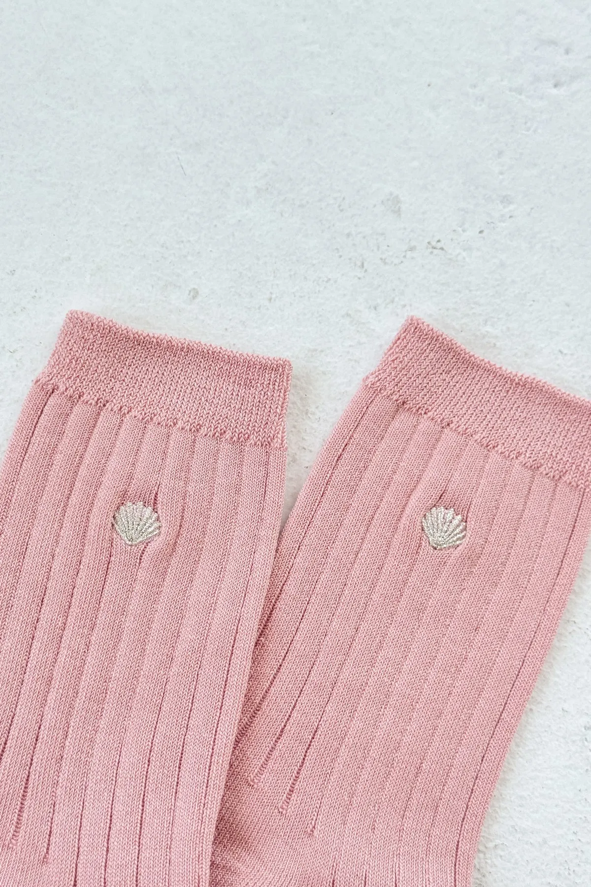 Embroidered Her Socks | Pink Seashell