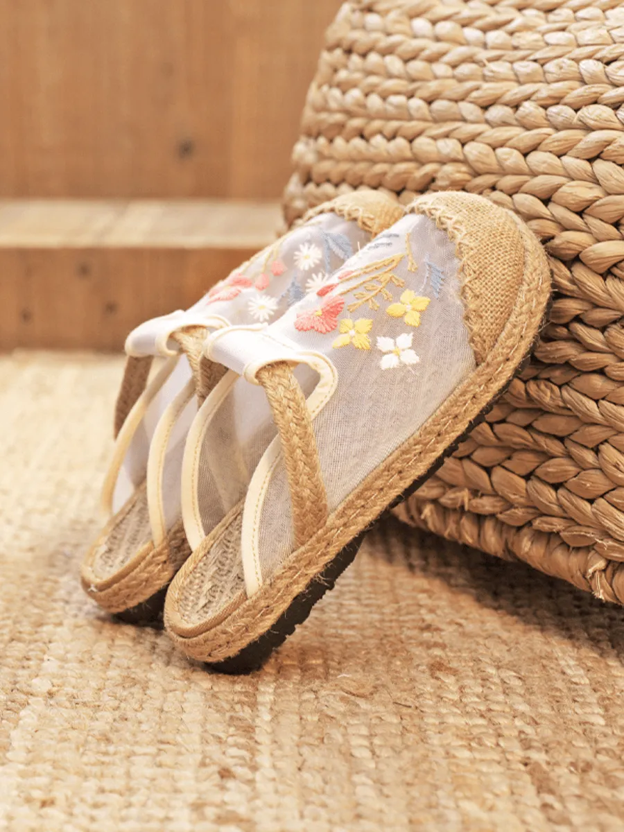 Embroidered Mesh Upper Espadrille Mule
