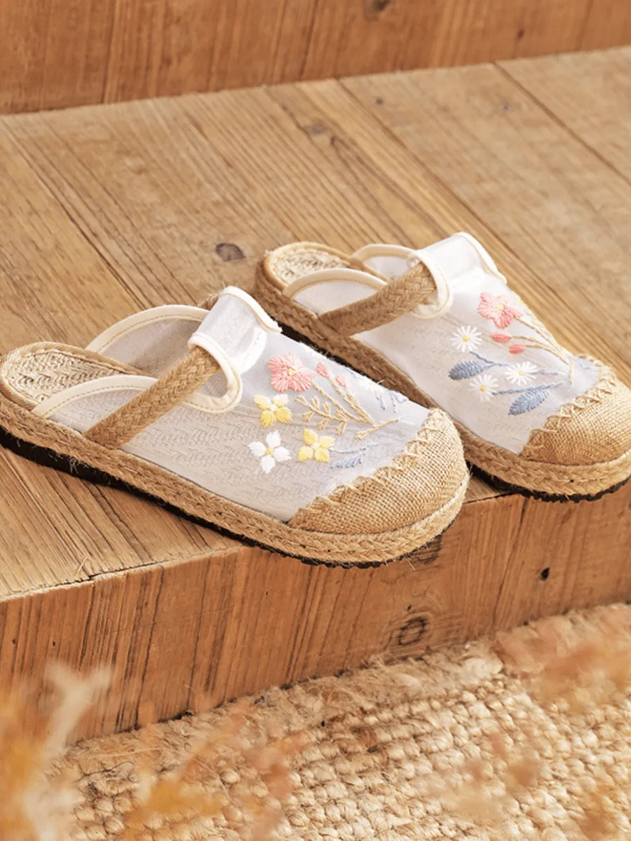 Embroidered Mesh Upper Espadrille Mule
