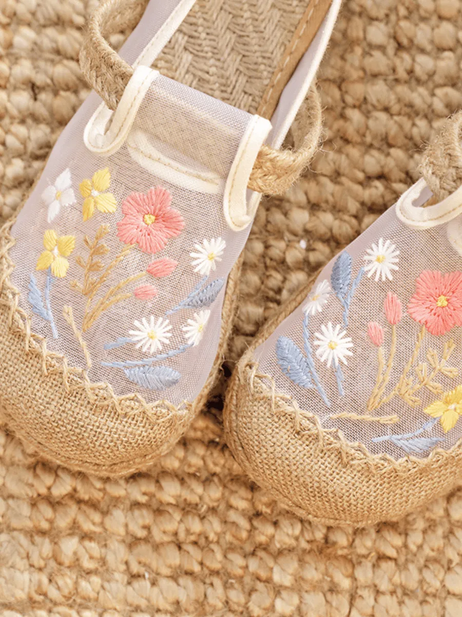 Embroidered Mesh Upper Espadrille Mule