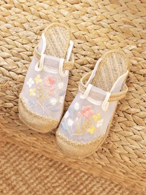 Embroidered Mesh Upper Espadrille Mule