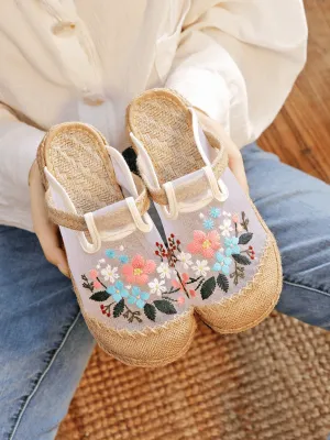 Embroidered Mesh Upper Linen Mule