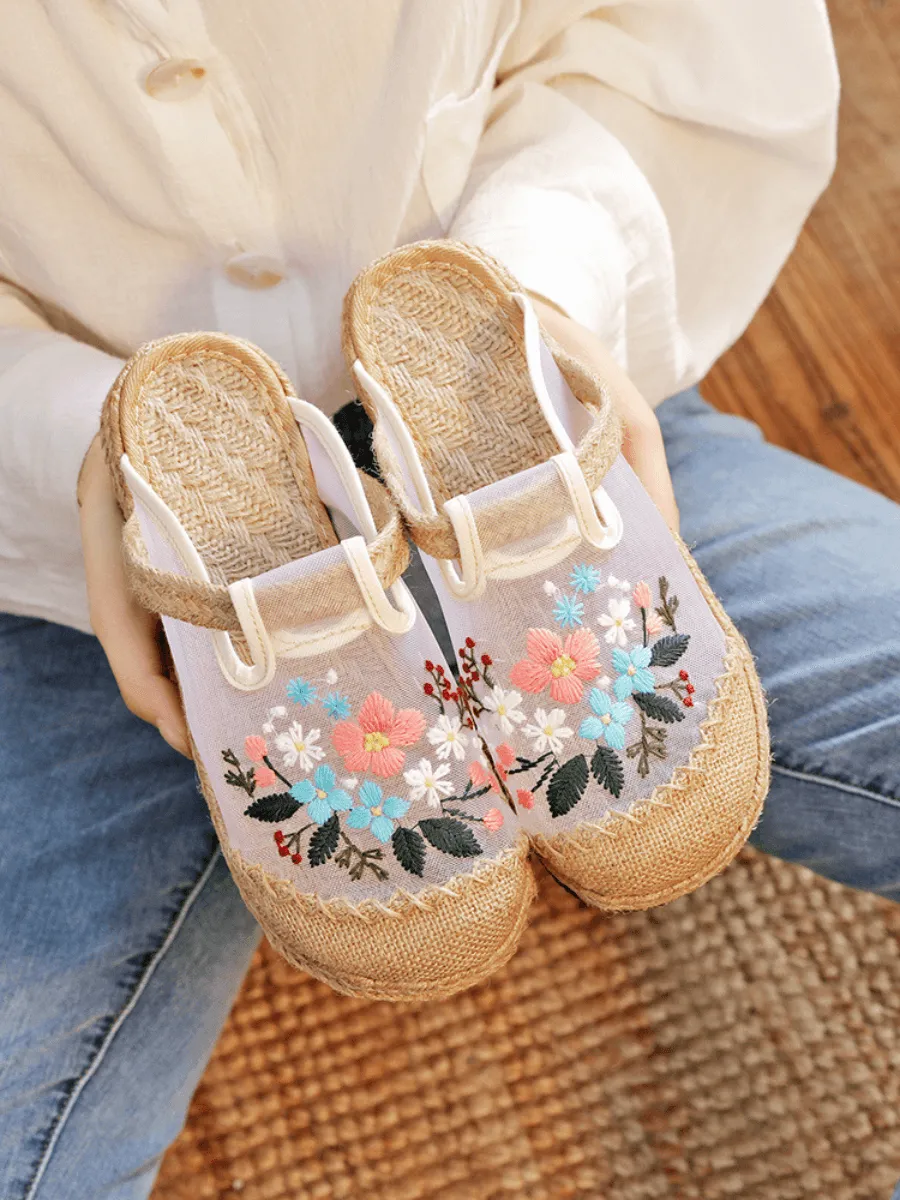 Embroidered Mesh Upper Linen Mule
