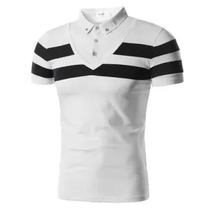 Fake Two Pieces Striped Printed Golf Shirt