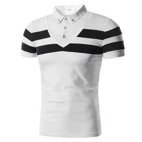 Fake Two Pieces Striped Printed Golf Shirt