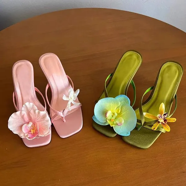 Fashion Asymmetric Flower Stiletto Sandals
