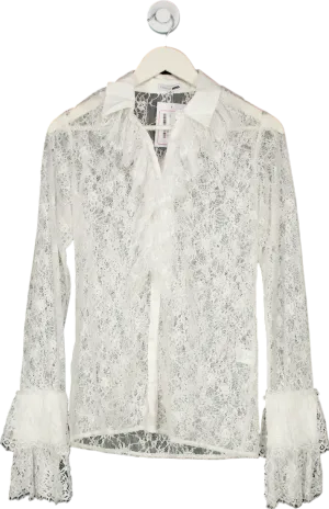 Fashion Nova White Lace Blouse UK M