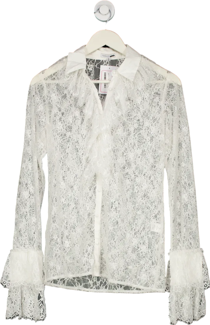 Fashion Nova White Lace Blouse UK M