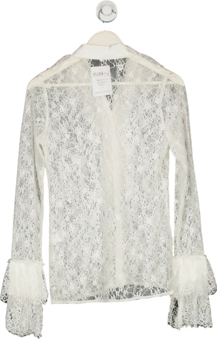 Fashion Nova White Lace Blouse UK M