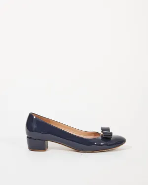 Ferragamo Navy Patent Vara Bow Pumps - 8