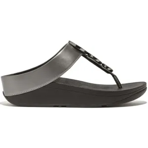 FitFlop Halo Bead-Circle Metallic Pewter Black Toe-Post Sandals