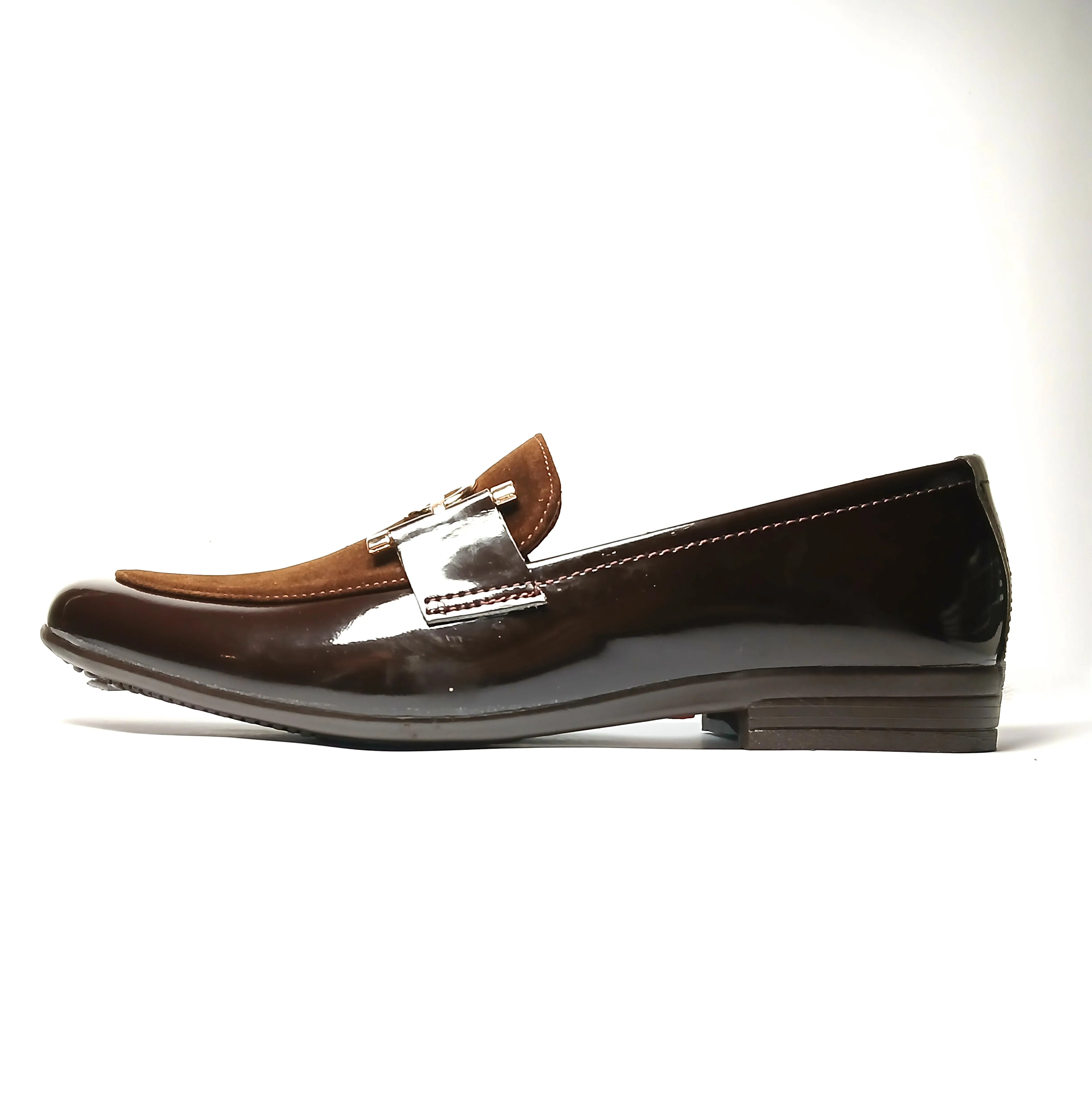 FL-07 Brown  Leather Loafers for Men - Fish hook style buckle