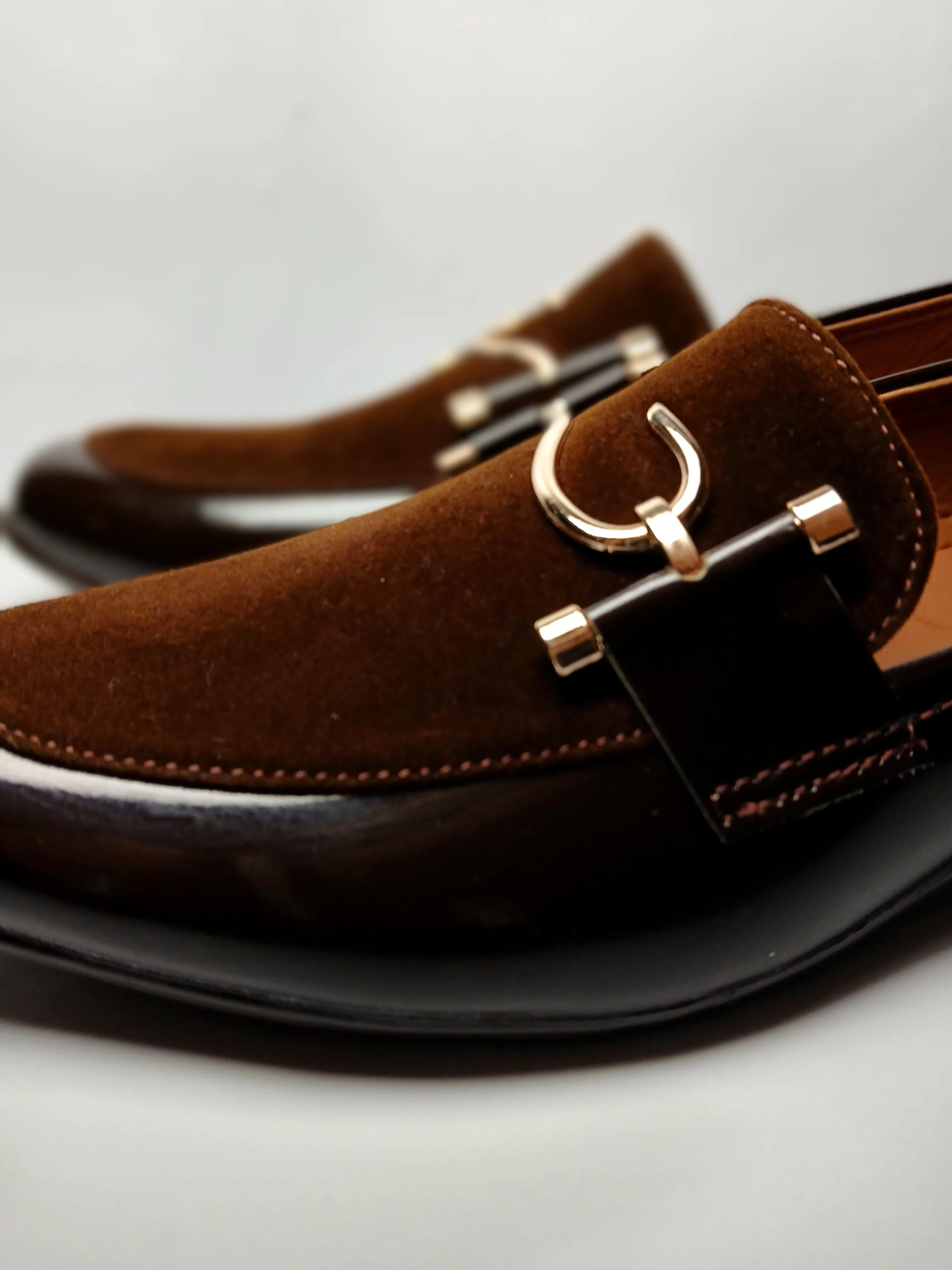 FL-07 Brown  Leather Loafers for Men - Fish hook style buckle
