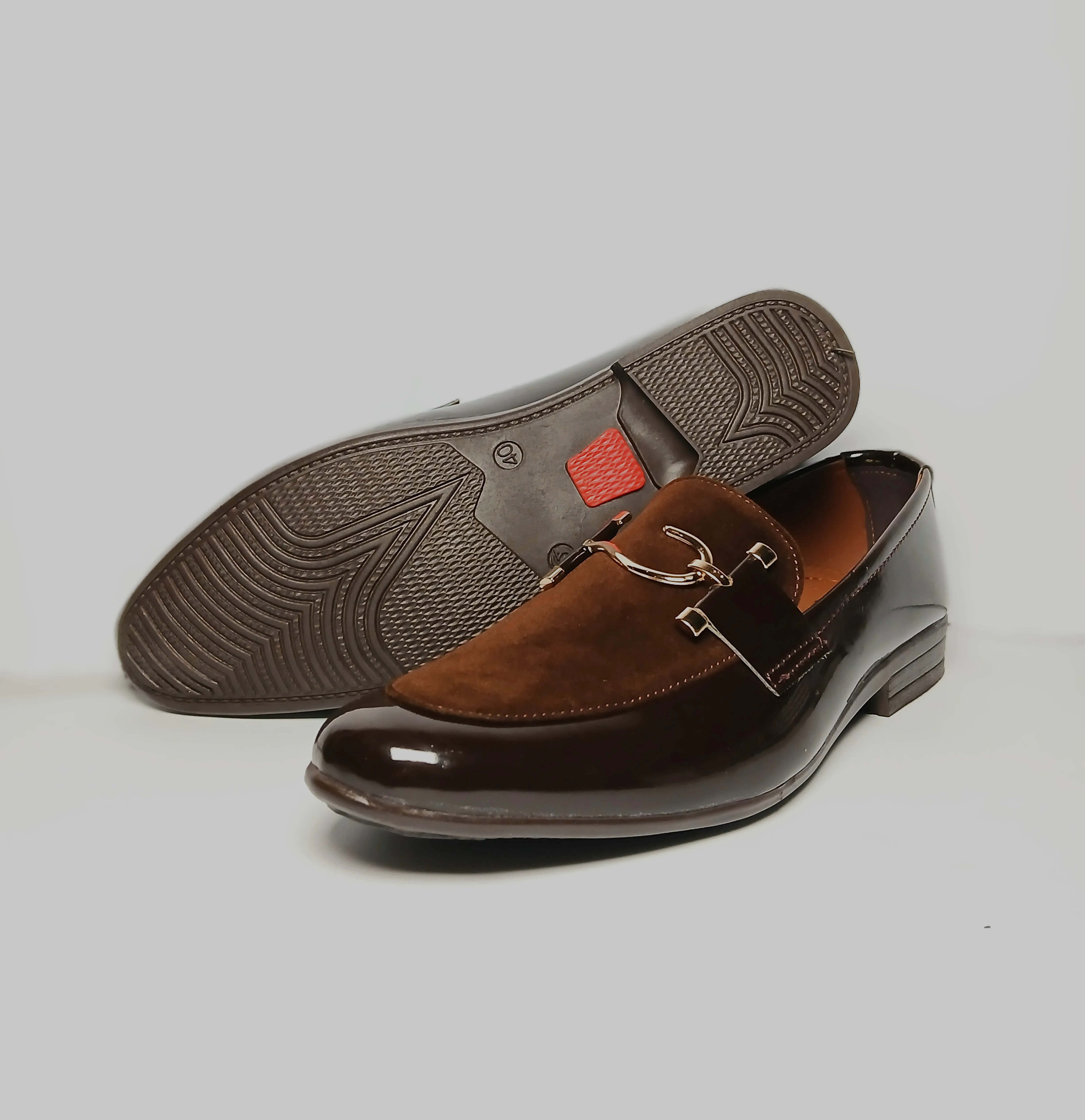 FL-07 Brown  Leather Loafers for Men - Fish hook style buckle