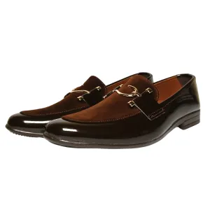FL-07 Brown  Leather Loafers for Men - Fish hook style buckle