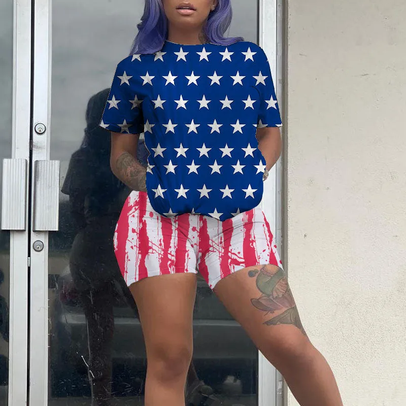 Flag Print 2PCS Shorts Set