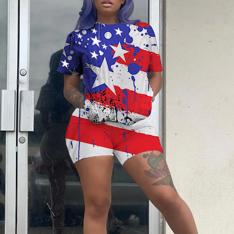 Flag Print 2PCS Shorts Set