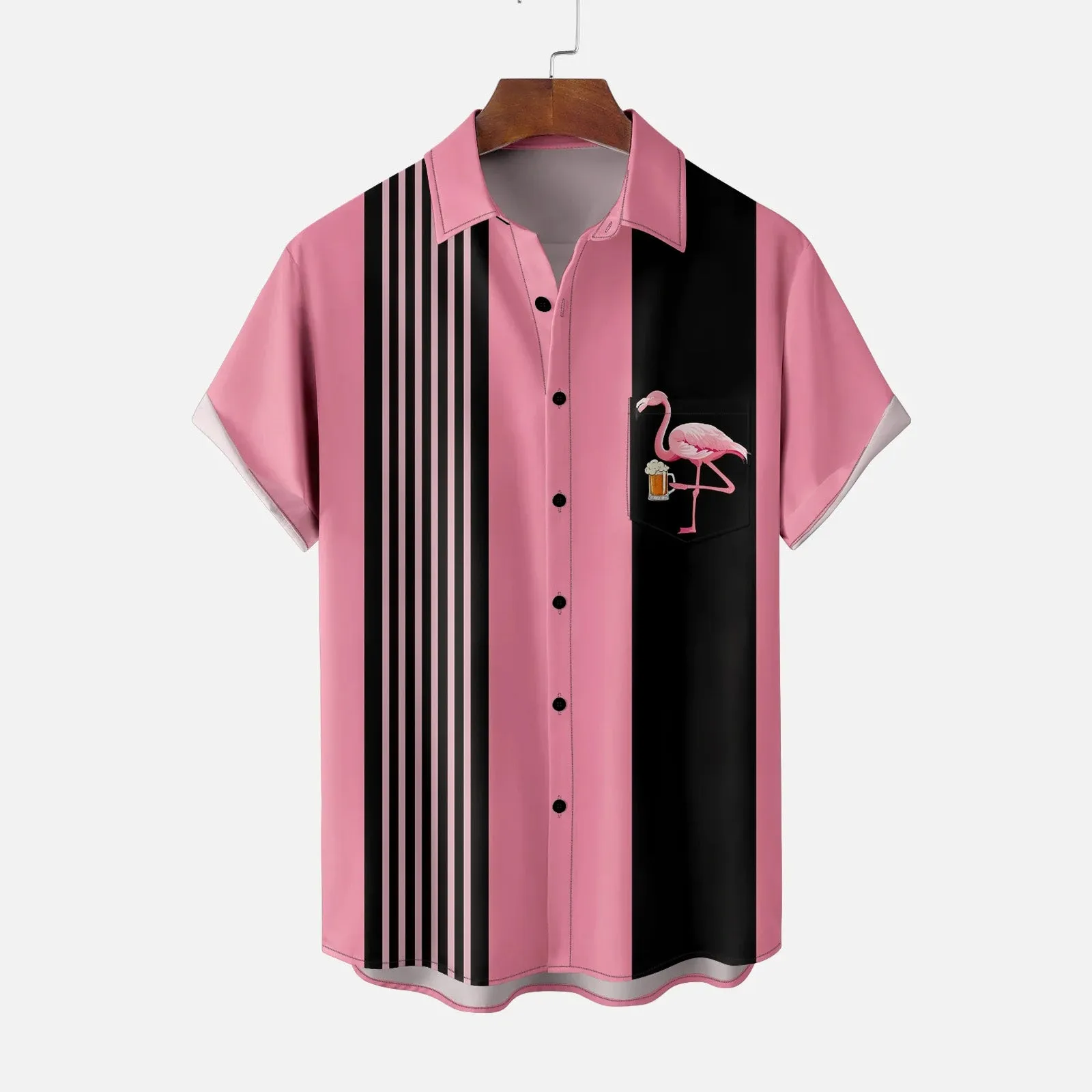 Flamingo Stripe Print Casual Short Sleeve Shirt