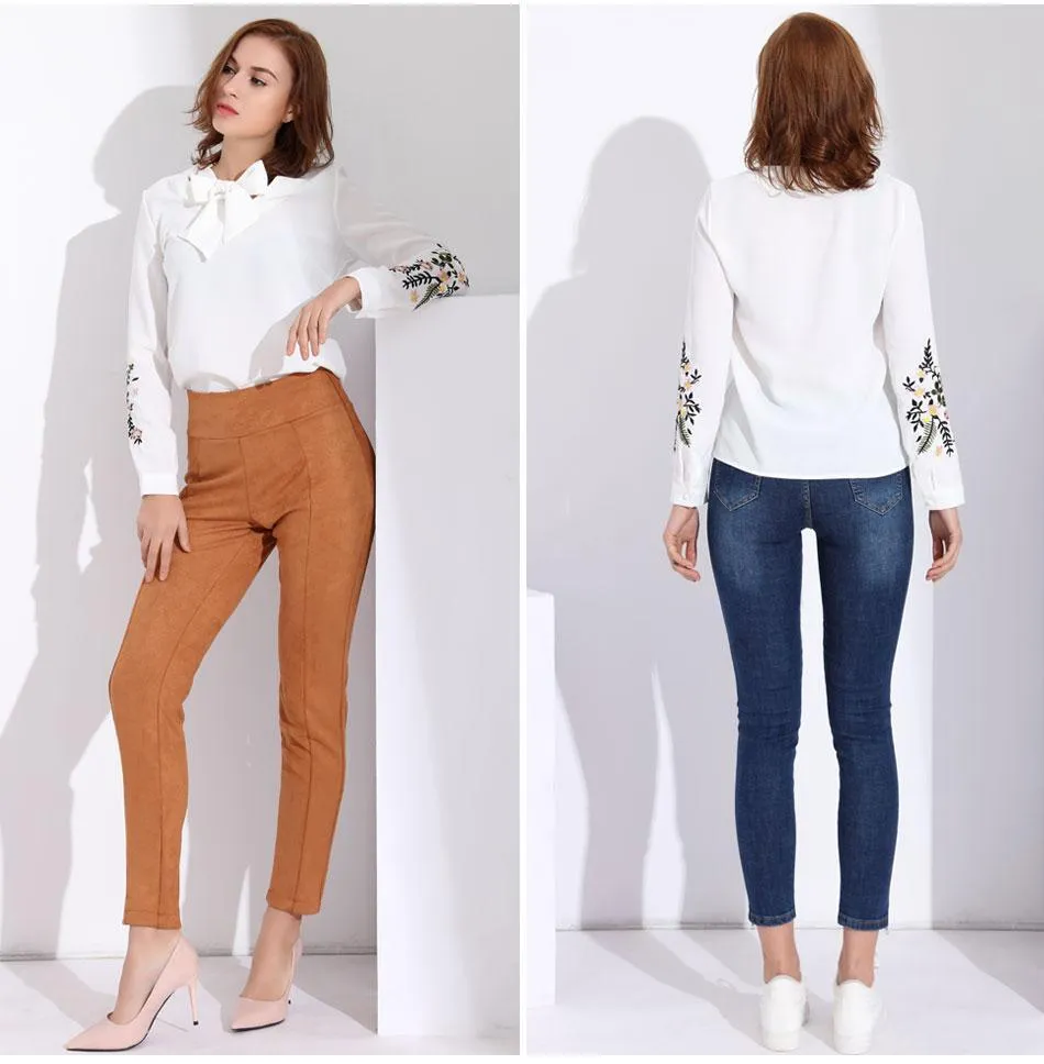 Floral Embroidery Bow Tie Blouse