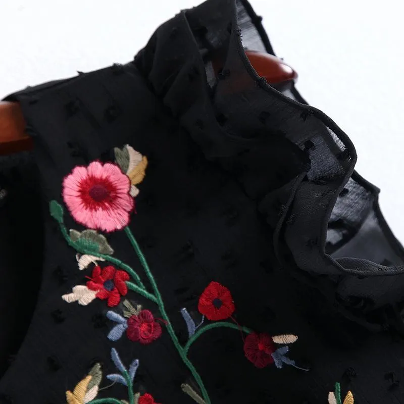 Floral Embroidery Seersucker Blouse