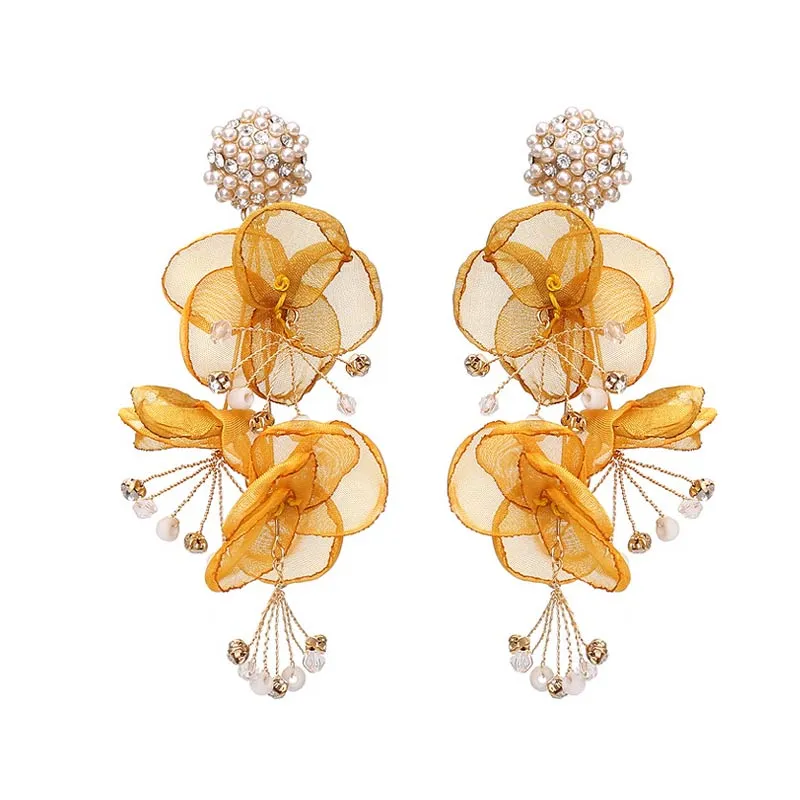 Floral Pattern Beaded Drop Earrings