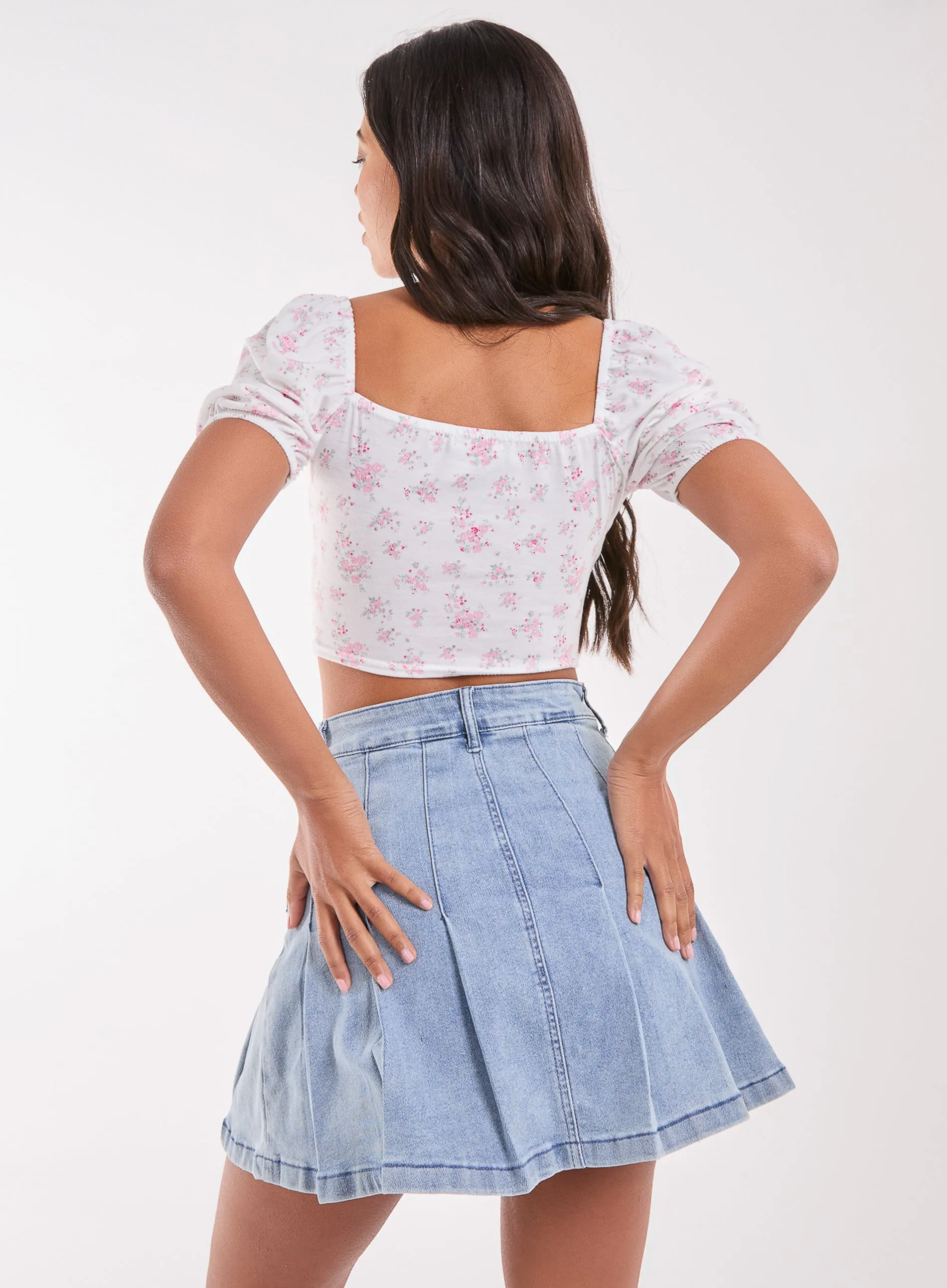 Floral Puff Sleeve Crop Top