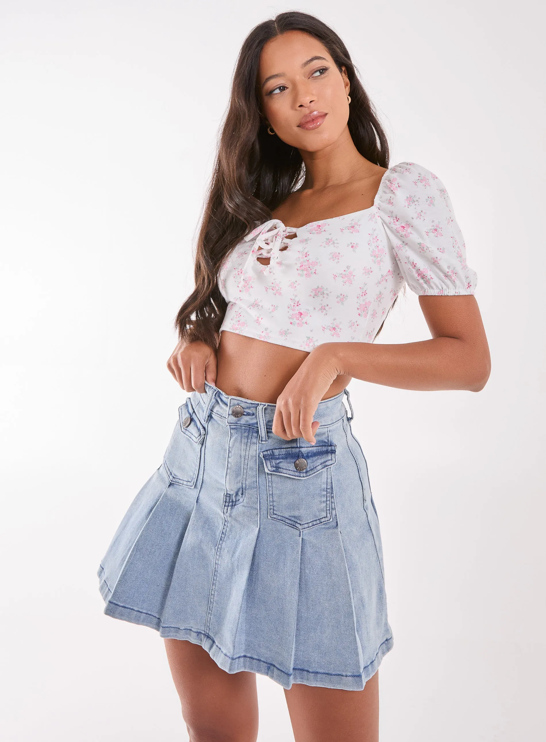Floral Puff Sleeve Crop Top