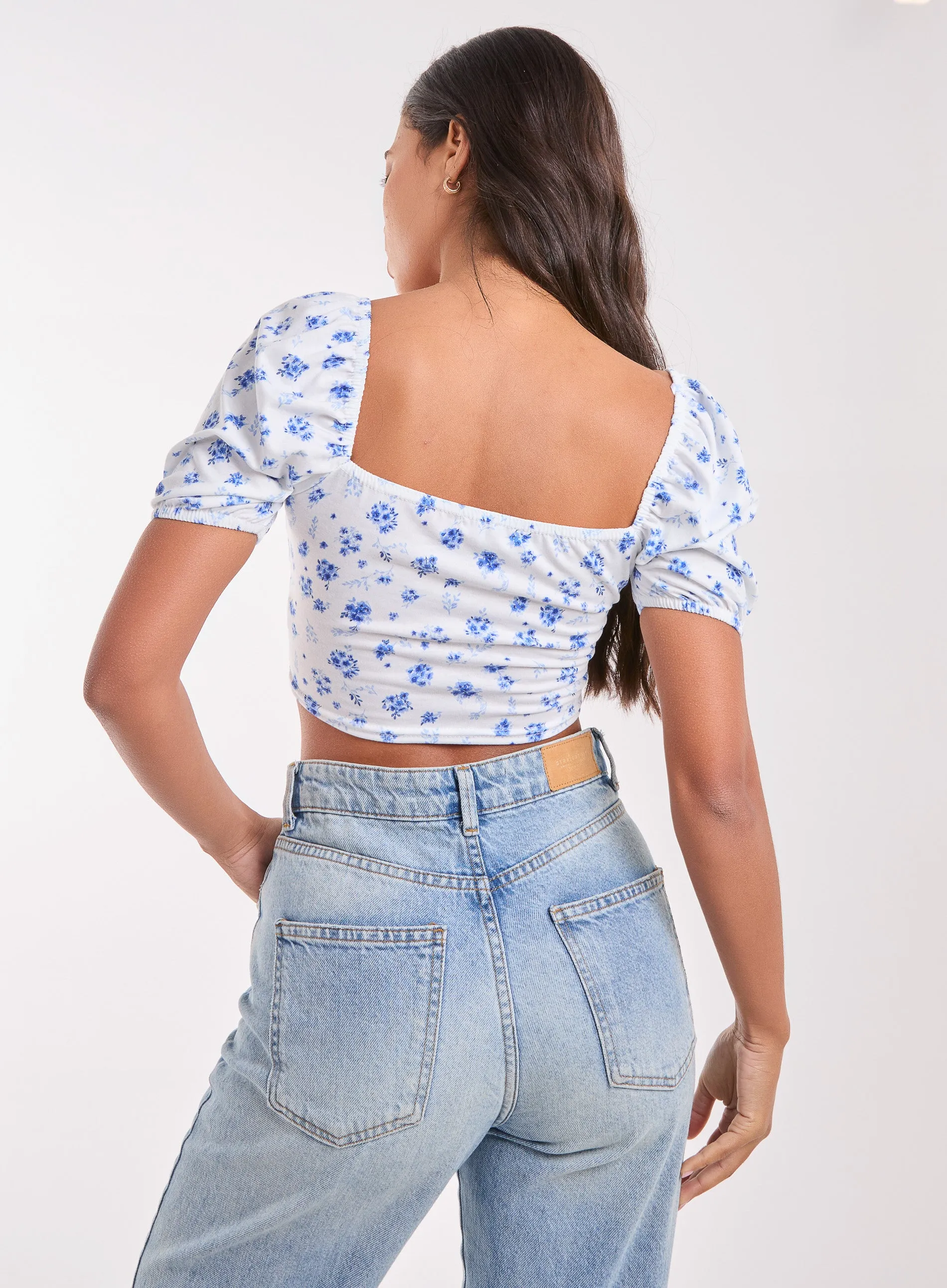 Floral Puff Sleeve Crop Top