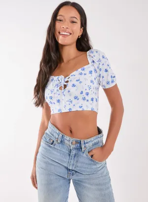 Floral Puff Sleeve Crop Top