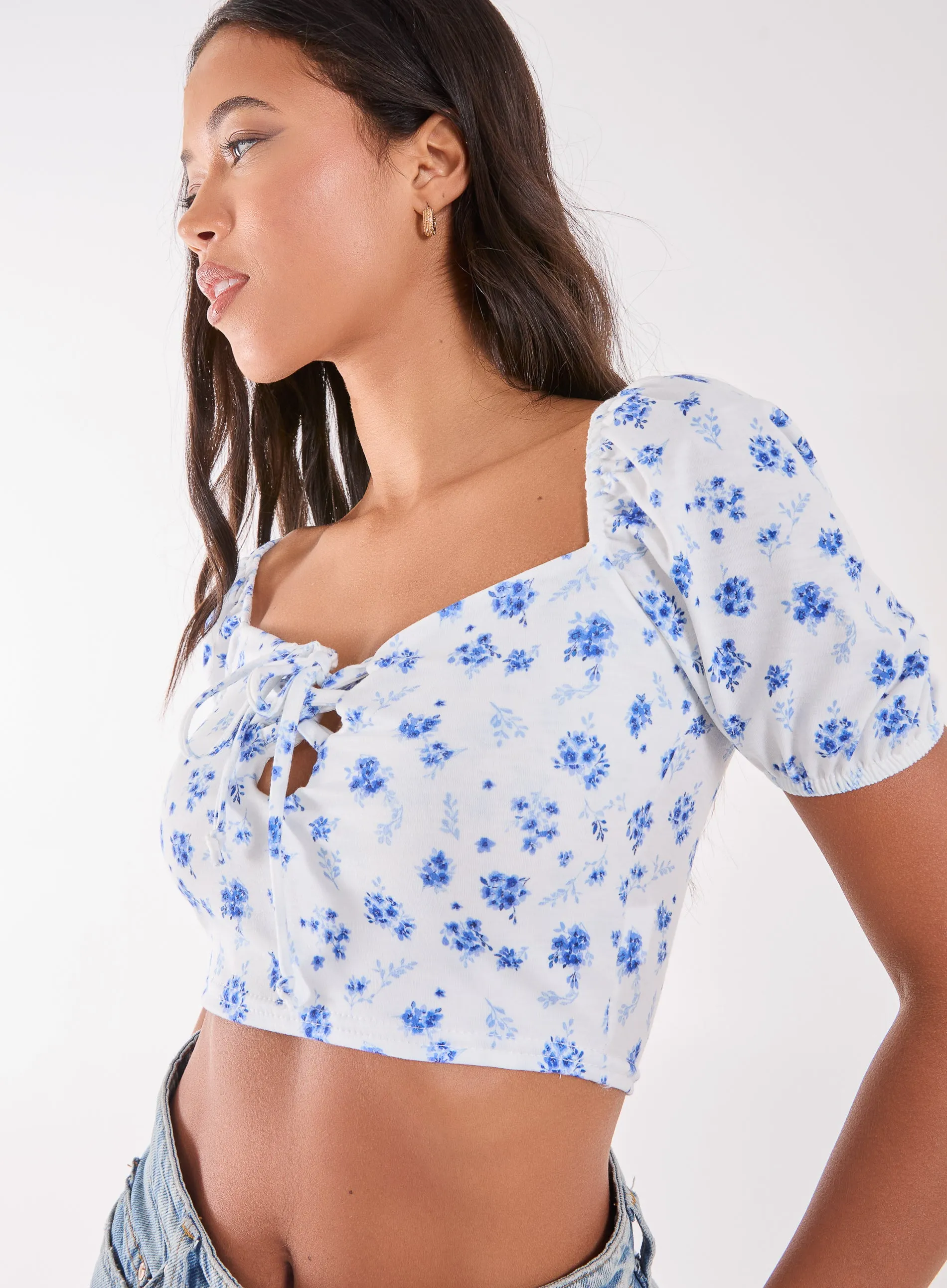 Floral Puff Sleeve Crop Top