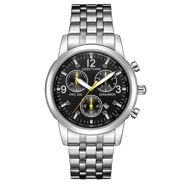 GEEKTHINK Stainless steel Strap Classcic Clock Auto Date for Male