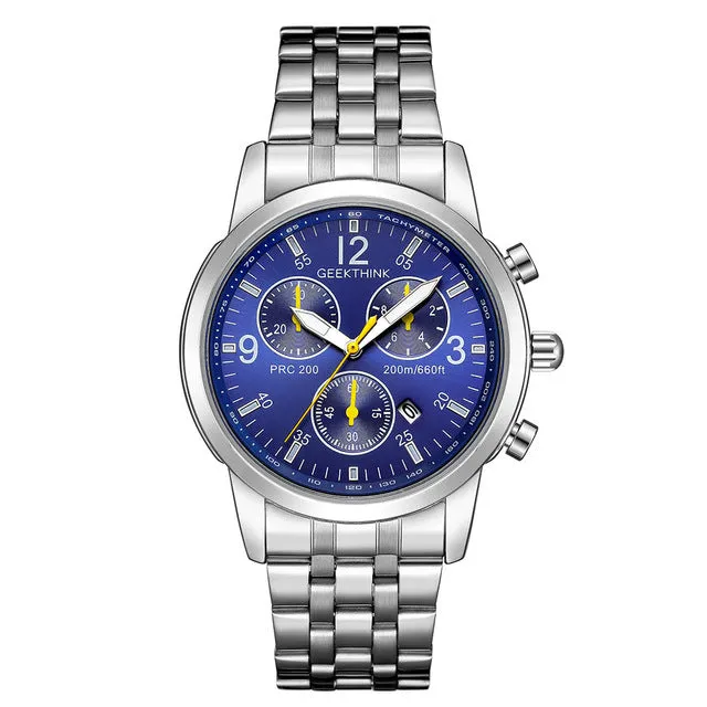 GEEKTHINK Stainless steel Strap Classcic Clock Auto Date for Male