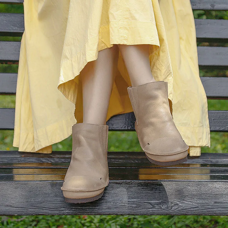 Genuine Leather Soft Bottom Soft Surface Ankle Boots Comfortable All-match Simple Women's Shoes