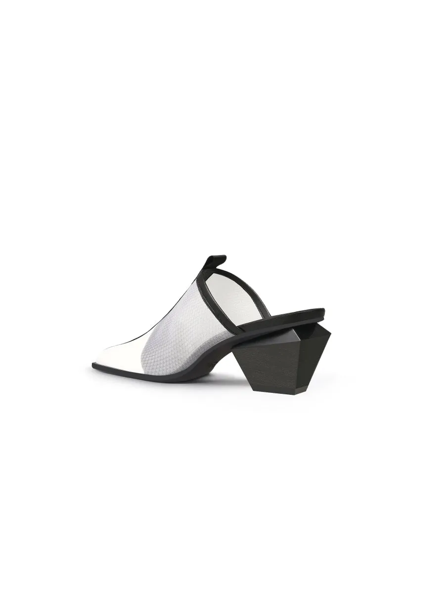 Geometry Block Point Toe Mid Heel Mules - Cream