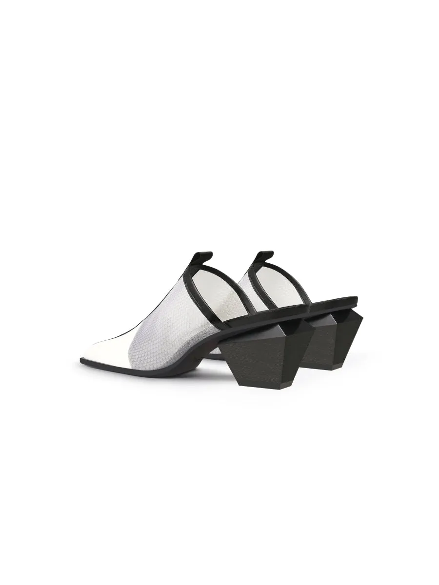Geometry Block Point Toe Mid Heel Mules - Cream