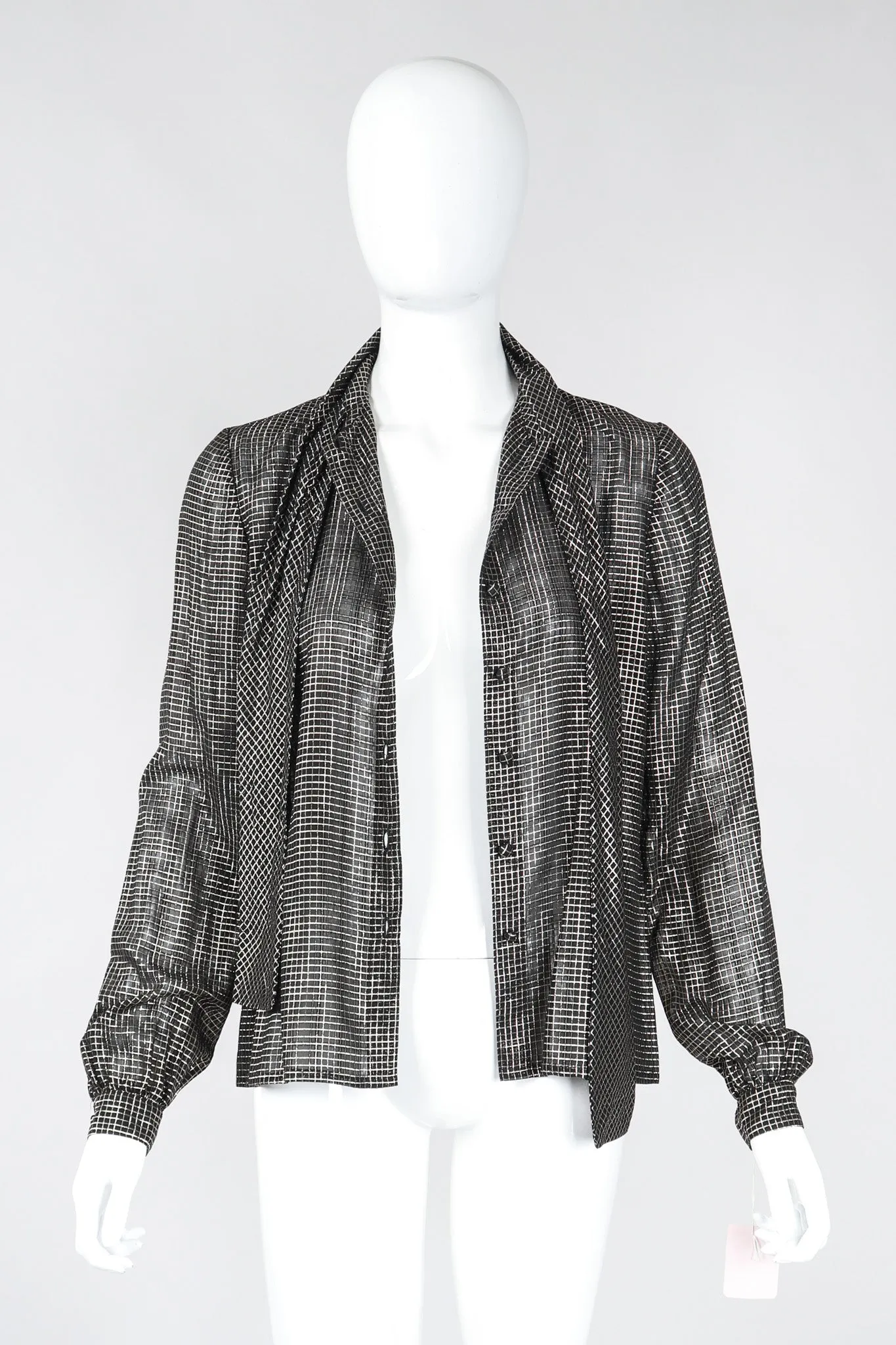 Gold Graph Check Bow Blouse