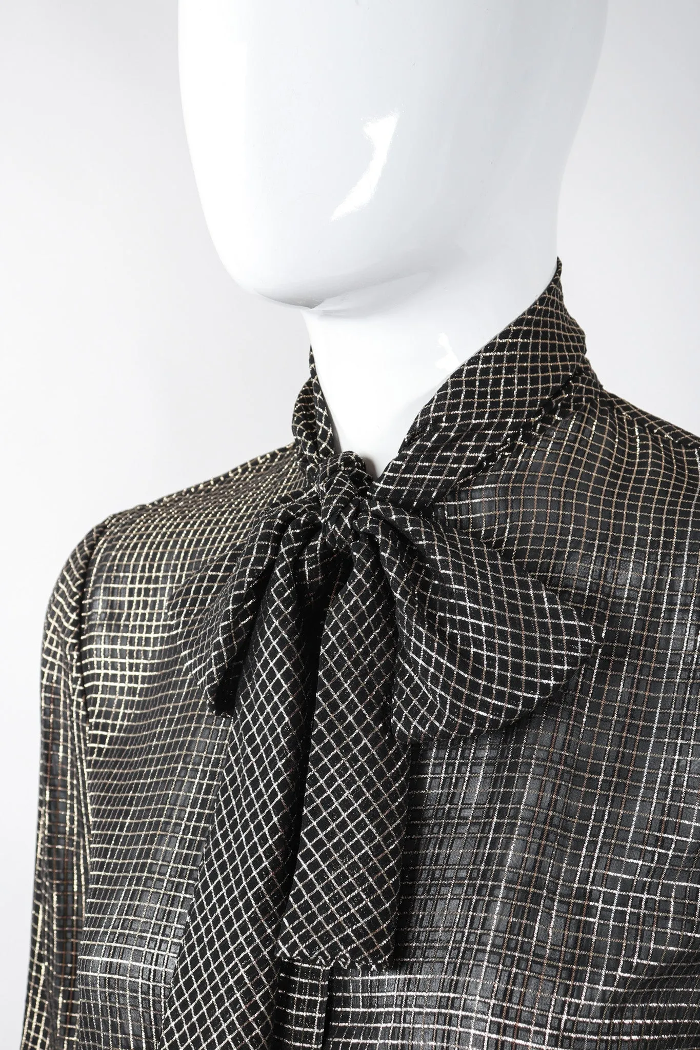Gold Graph Check Bow Blouse
