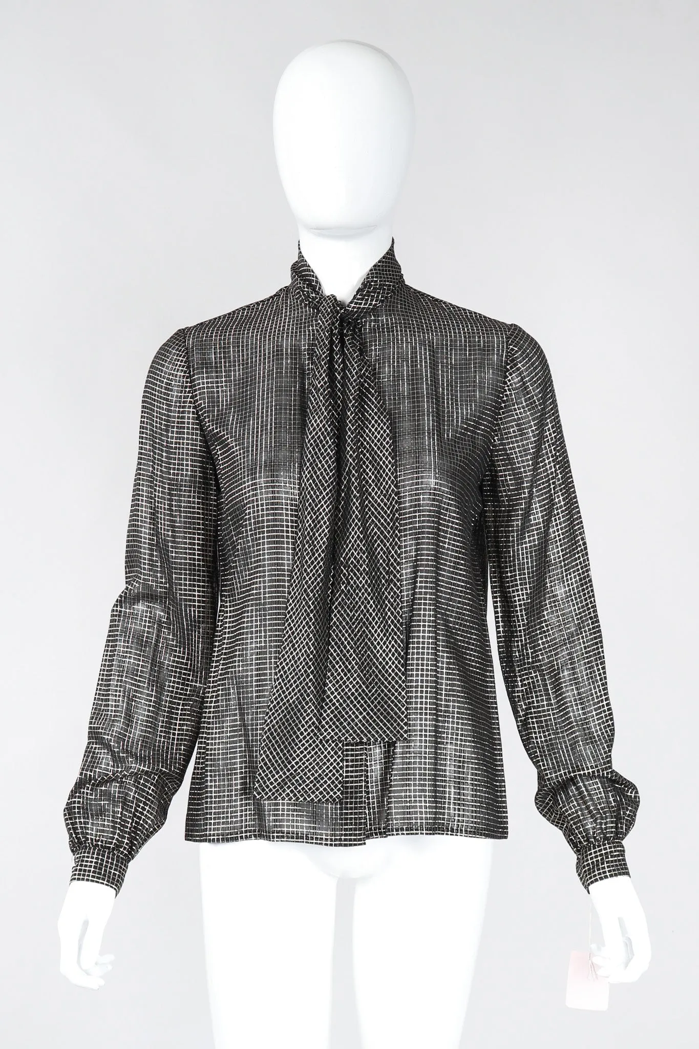 Gold Graph Check Bow Blouse